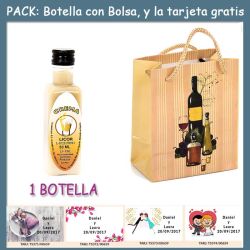 Botellita de Licor de Crema con bolsa bodegón y tarjeta
