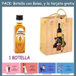Botellita de Vodka Caramelo con bolsa bodegón y tarjeta