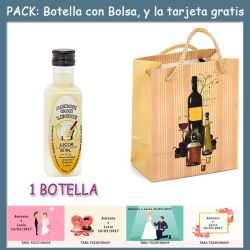 Botellita de Licor de Arroz con Leche con bolsa bodegón y tarjeta