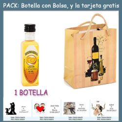 Botellita de Licor de Mandarina con bolsa bodegón y tarjeta