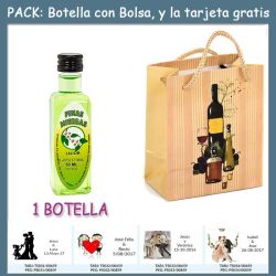 Botellita de Licor de Finas Hierbas con bolsa bodegón y tarjeta
