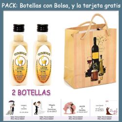 2 Botellitas de Licor de Crema con bolsa bodegón y tarjeta