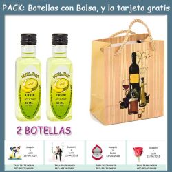2 Botellitas de Licor de Melón con bolsa bodegón y tarjeta