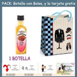 Botellita de Licor de Fresas con Chocolate con bolsa charlestón y tarjeta