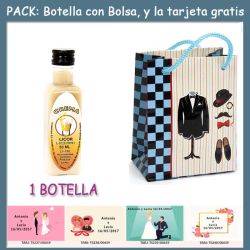 Botellita de Licor de Crema con bolsa charlestón y tarjeta