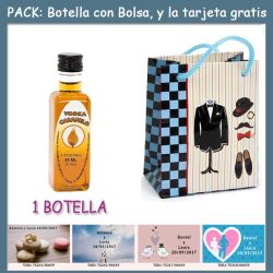Botellita de Vodka Caramelo con bolsa charlestón y tarjeta
