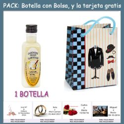 Botellita de Licor de Arroz con Leche con bolsa charlestón y tarjeta