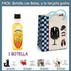Botellita de Licor de Mandarina con bolsa charlestón y tarjeta