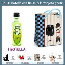 Botellita de Licor de Finas Hierbas con bolsa charlestón y tarjeta