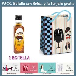 Botellita de Licor de Café con bolsa charlestón y tarjeta