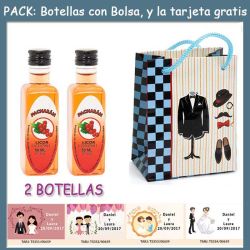 2 Botellitas de Pacharán con bolsa charlestón y tarjeta
