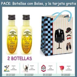 2 Botellitas de Licor de Crema de Plátano con bolsa charlestón y tarjeta