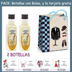 2 Botellitas de Licor de Arroz con Leche con bolsa charlestón y tarjeta
