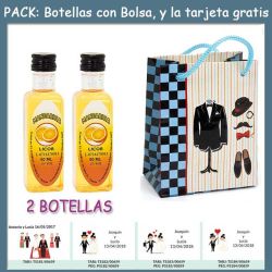 2 Botellitas de Licor de Mandarina con bolsa charlestón y tarjeta