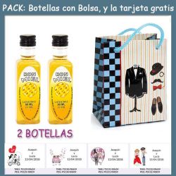 2 Botellitas de Ron Miel con bolsa charlestón y tarjeta