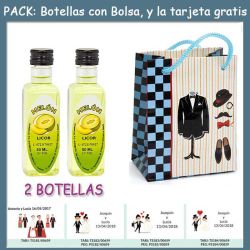 2 Botellitas de Licor de Melón con bolsa charlestón y tarjeta