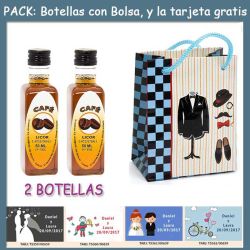2 Botellitas de Licor de Café con bolsa charlestón y tarjeta