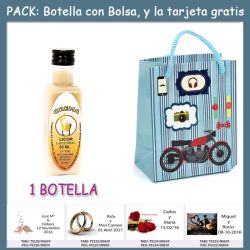 Botellita de Licor de Crema con bolsa con moto roja y tarjeta