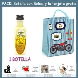 Botellita de Licor de Crema de Plátano con bolsa con moto roja y tarjeta