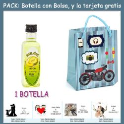 Botellita de Licor de Melón con bolsa con moto roja y tarjeta