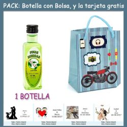 Botellita de Licor de Finas Hierbas con bolsa con moto roja y tarjeta