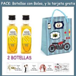 2 Botellitas de Ron Miel con bolsa con moto roja y tarjeta