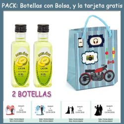 2 Botellitas de Licor de Melón con bolsa con moto roja y tarjeta