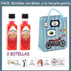 2 Botellitas de Licor de Piruleta con bolsa con moto roja y tarjeta
