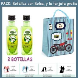2 Botellitas de Licor de Finas Hierbas con bolsa con moto roja y tarjeta