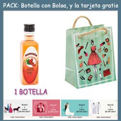 Botellita de Pacharán con bolsa fashion con mujer y tarjeta