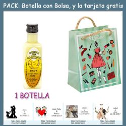 Botellita de Licor de Crema de Plátano con bolsa fashion con mujer y tarjeta
