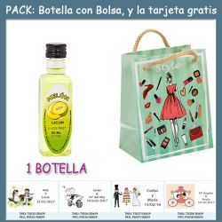 Botellita de Licor de Melón con bolsa fashion con mujer y tarjeta