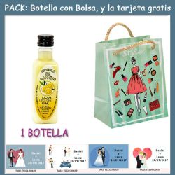 Botellita de Licor Crema de Limóncon bolsa fashion con mujer y tarjeta