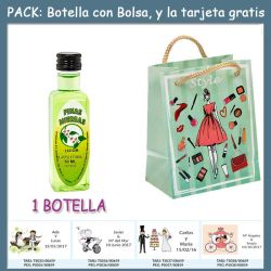 Botellita de Licor de Finas Hierbas con bolsa fashion con mujer y tarjeta