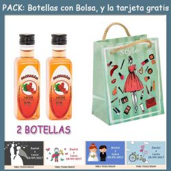 2 Botellitas de Pacharán con bolsa fashion con mujer y tarjeta