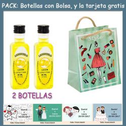 2 Botellitas de Limoncielo con bolsa fashion con mujer y tarjeta