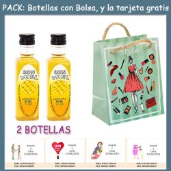 2 Botellitas de Ron Miel con bolsa fashion con mujer y tarjeta