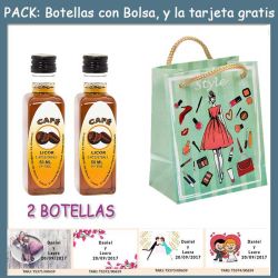 2 Botellitas de Licor de Café con bolsa fashion con mujer y tarjeta