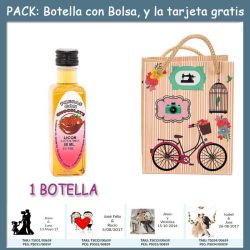 Botellita de Licor de Fresas con Chocolate con bolsa fashion con bici y tarjeta