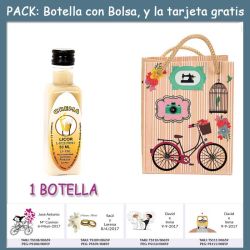 Botellita de Licor de Crema con bolsa fashion con bici y tarjeta