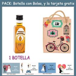 Botellita de Vodka Caramelo con bolsa fashion con bici y tarjeta