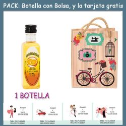 Botellita de Licor de Mandarina con bolsa fashion con bici y tarjeta
