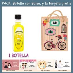 Botellita de Limoncielo con bolsa fashion con bici y tarjeta