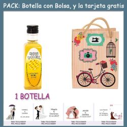 Botellita de Ron Miel con bolsa fashion con bici y tarjeta