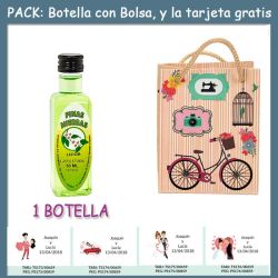 Botellita de Licor de Finas Hierbas con bolsa fashion con bici y tarjeta