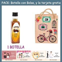 Botellita de Licor de Café con bolsa fashion con bici y tarjeta