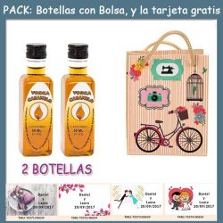 2 Botellitas de Vodka Caramelo con bolsa fashion con bici y tarjeta