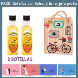2 Botellitas de Licor de Mandarina con bolsa fashion con bici y tarjeta