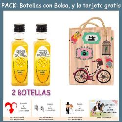 2 Botellitas de Ron Miel con bolsa fashion con bici y tarjeta