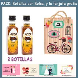2 Botellitas de Licor de Café con bolsa fashion con bici y tarjeta
